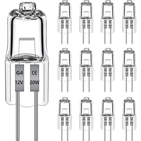 12 Stück G4 Halogenglühbirne 20W 2700k warmweiß 240LM, Halogenlampe G4 20w 12V bis 300C, Halogen Dimmbar Warmweiß für Dunstabzugshauben, Öfen, Mikrowellen (1/5)