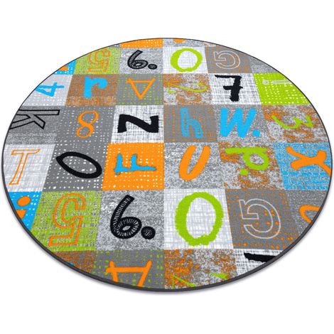 Teppich für Kinder JUMPY Kreis Patchwork, Briefe, Zahlen grau / orange / blau multicolour rund 100 cm