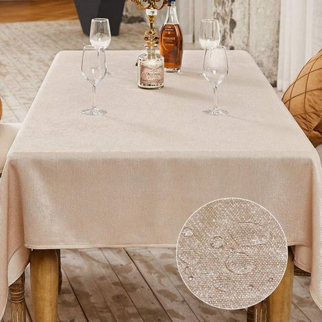 Nappe crème 145x300 cm déperlante avec léger lustre rectangulaire