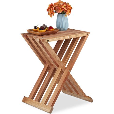 Relaxdays Mesa Auxiliar Plegable, Madera de Nogal, Salón, Balcón y Terraza, 44,5 x 34 x 28 cm, Mesita de Sillón, Natural (1/5)