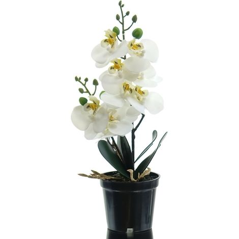 GASPER Orchidee - Phalenopsis Weiß im schwarzen Topf 30 cm - Kunstpflanzen (1/2)