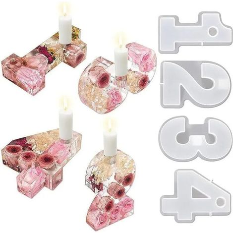 Juego de cuatro moldes de silicona para portavelas, números del uno al cuatro, para resina y yeso, para la fabricación de portavelas - Crezuo