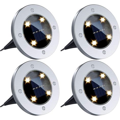Lampes Solaires Extérieures - Lampes À LED Pour Sol - Étanche IP65 - Blanc Froid + Bleu Latéral - Mode Lumière Continue - Pour Jardin Terrasse Allée Escalier - Lot De 4