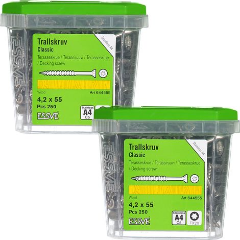 Tornillos para tarimas de madera ESSVE CLASSIC resistentes a los ácidos, tamaño A4, 4,2 x 55 mm, 250 unidades x 2 (1/3)