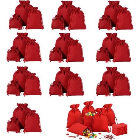 Set di 30 sacchetti in lino con coulisse, disponibili in 3 misure (10 sacchetti per misura). Sacchetti regalo/contenitori in lino. Piccoli sacchetti in tessuto. (1/5)