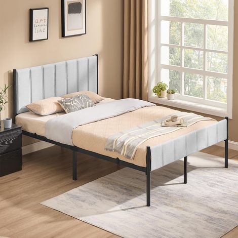 VASAGLE Struttura Letto Matrimoniale, 140 x 200 cm, con Testiera Imbottita, Telaio del Letto, Doghe in Acciaio, Regge fino a 500 kg, Montaggio Facile, Grigio Tortora RMB974G01 (1/5)