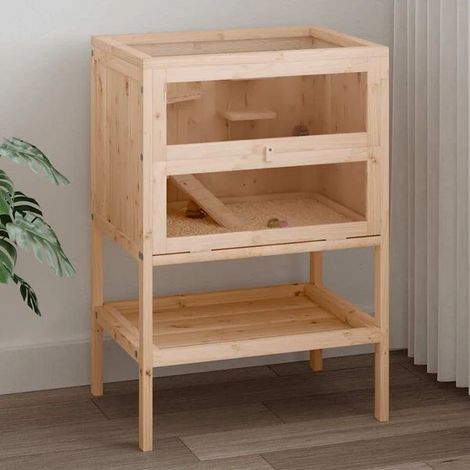 Cage pour hamster, 55 x 40 x 80 cm, en bois de cèdre massif
