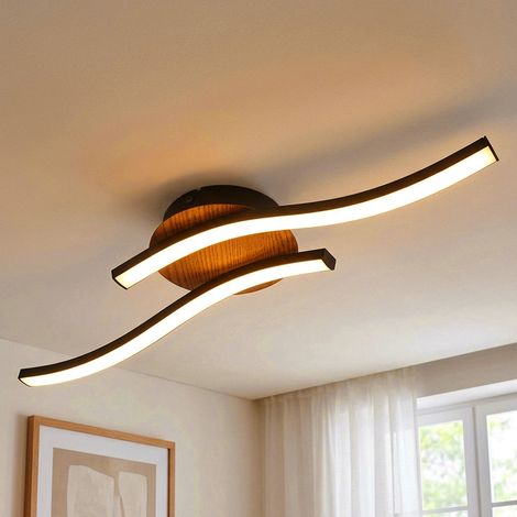 LED Deckenleuchte Wohnzimmerlampe 2 flammig Deckenlampe Holzoptik braun L 51 cm (1/5)