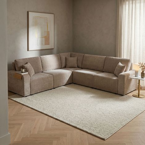Canapé d'angle modulable 6 places en tissu texturé beige - MODULYS (1/5)