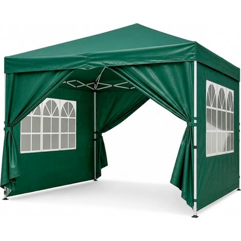 Gazebo Pieghevole Da Esterno Con Teli Laterali Finestre Trasparenti Apertura Pop Up Copertura Impermeabile UV50+ Struttura In Acciaio Per Eventi Giardino 3 x 3 x 2.59 M Verde (1/5)