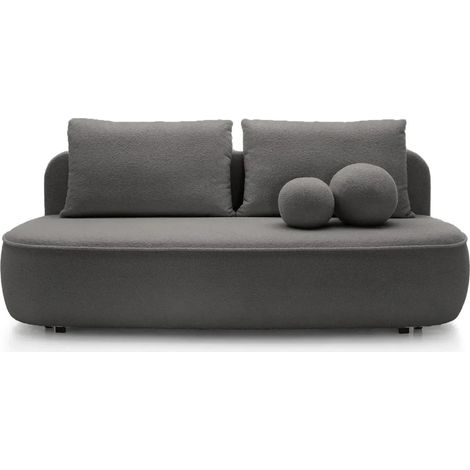 VICTOIRE - Canapé droit convertible tissu bouclette 2 places Gris (1/5)