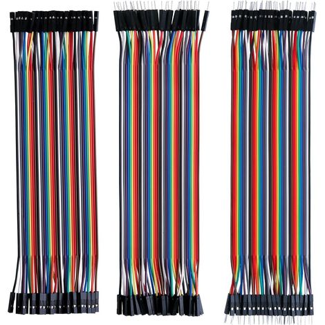 120pcs Multicolored Dupont Wire 40pin Mâle à Femme, 40pin Mâle à Mâle, 40pin Femme à Femme Kit de câbles de ruban de jumper de planche à pain Compatible avec les projets Arduino