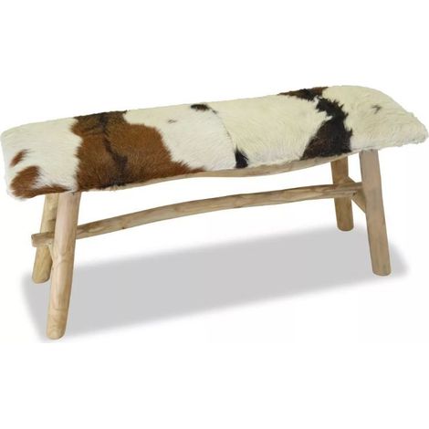 Banc assise peau de chèvre et pieds teck massif Pua 100 cm (1/3)