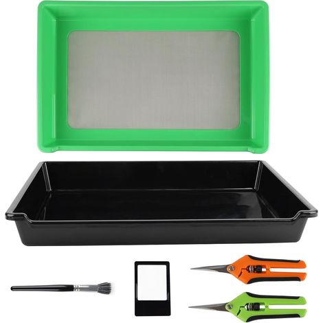 Plateau Tamis,Plateau de Coupe,Trim-Bin Bac de Coupe Rectangulaire avec Tamis de 150 Microns,2 Tête de Ciseaux,pour Pollen et Vanille,La Maison Jardin Plante (1/5)
