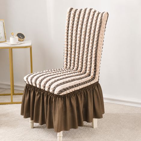 Housse de chaise à jupe en seersucker café bicolore extensible universelle, 22 × 18 × 9 cm, 250 g – Livraison gratuite