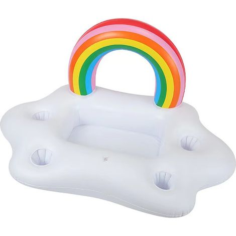 Baignoire rafraîchissante gonflable avec arc-en-ciel et nuage – Table rafraîchissante flottante avec 4 porte-gobelets (90 x 55 cm), pour fêtes au bord de la piscine, fêtes dans le jardin et pique-niqu (1/5)