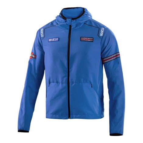 Sparco giacca antivento New Windstopper Martini Racing Tg. M Azzurro con cappuccio leggera in tessuto water-repellent 100 gr/m2 nastrino Martini Racing su manica Azzurro M