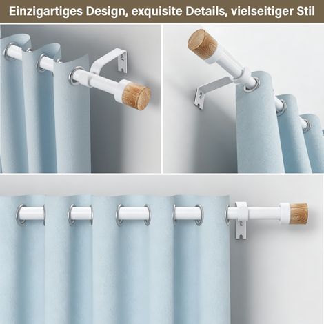 Tringle à rideau cylindrique effet bois, blanc, réglable de 80 à 240 cm (1/5)
