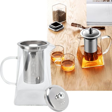 Théière en verre transparent avec filtre amovible en acier inoxydable 304, idéale pour la maison et le bureau (950 ml). (1/5)