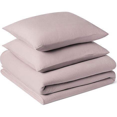 Parure de Lit 2 Personnes 3 Pièces en Microfibre Prélavée, Extra Douce avec Effet Froissé Naturel, Sans Repassage, Housse de Couette 240 x 220 cm et 2 Taies d'oreiller 50 x 80 cm, Violet (1/4)
