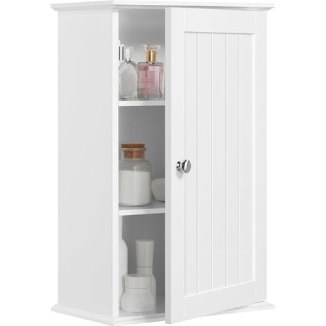 Yaheetech – Armoire murale de salle de bain 35 x 20,7 x 55 cm – 2 étagères réglables – MDF blanc – Installation murale pour espaces réduits