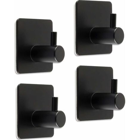 Gancio adesivo, gancio adesivo in acciaio inossidabile, gancio da parete per bagno da 8 kg max, ganci per asciugamani autoadesivi in acciaio inossidabile 304 nero, porta asciugamani (4 pezzi) (1/5)