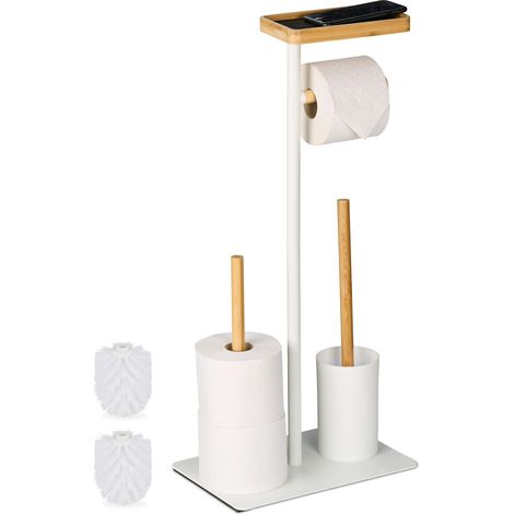 Serviteur WC, mélange de matériaux, Non Fixe, Brosse et Porte-Brosse, Blanc et Nature (1/5)