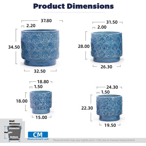 Pot céramique individuel Ø24cm, bleu éclatant brillant, motif cœur en relief, respirant avec trou d'évacuation, idéal pour succulentes et plantes vertes d'intérieur sur rebord de fenêtre. (1/5)