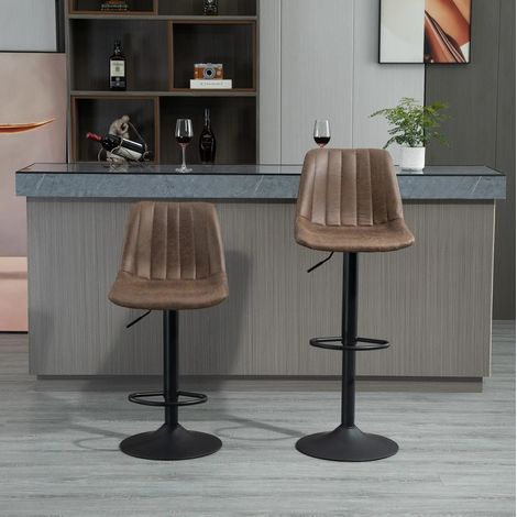 Lot de 2 tabourets de bar marron à hauteur réglable avec repose-pieds OKWISH (1/5)