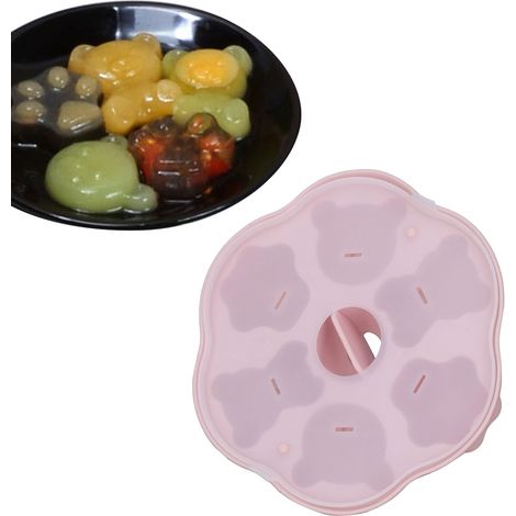 Rosa Silikon-Geleeform in Form eines Bären und einer Katzenpfote, mit Deckel, ideal zum Kochen. Perfekt für Eiswürfel, Kuchen und Puddings. (1/5)