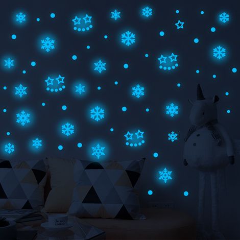 YGT1035 Flocons de neige autocollants phosphorescents (86 pièces), autocollants fluorescents, cadeaux de Noël pour enfants, autocollants muraux imperméables - Lumière verte : YGT1035 Flocons de neige