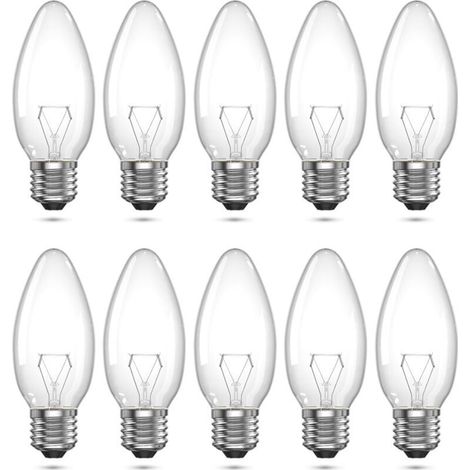 Ampoule Bougie Halogène E27 40W C35 Transparente Dimmable Blanc Chaud 2700K 220V Convient pour Salon, Chambre à Coucher, Salle à Manger ou Applique Murale Pack de 10