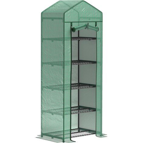 Serre de balcon et jardin avec porte coulissante, 5 étagères, structure en acier, 69 x 49 x 193 cm (1/5)