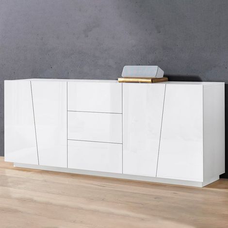 Aparador mueble salón 220 cm 2 compartimentos 3 cajones blanco brillante Vega Side (1/5)