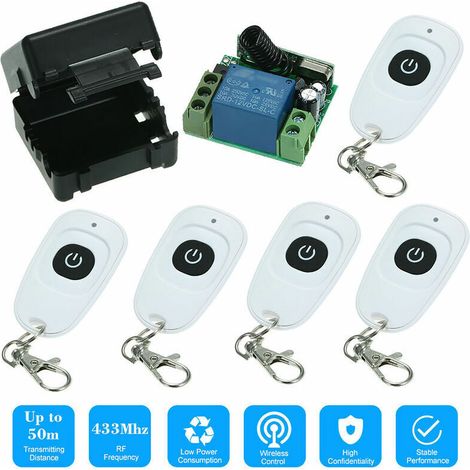 433 MHz DC12V 1Ch RF Wireless Remote Control Switch, Remote Controls + 5pcs (1/3)
