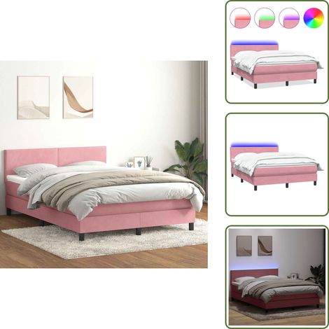 Boxspringbett mit Matratze Rosa 140x220 cm Samt - Boxspringbett - Boxspringbetten - Bett - Schlafzimmermöbel (1/5)
