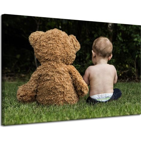Leinwanddruck Kind mit Teddybär 120x80 cm
