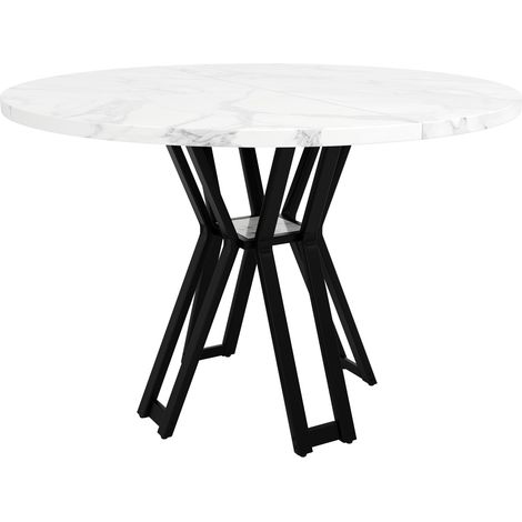Tavolo da pranzo rotondo in MDF effetto marmo 100 x 100 x 76 cm, gambe nere (1/5)
