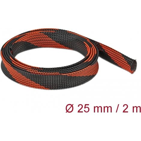 Delock Funda trenzada estirable 2 m x 25 mm, color negro-rojo