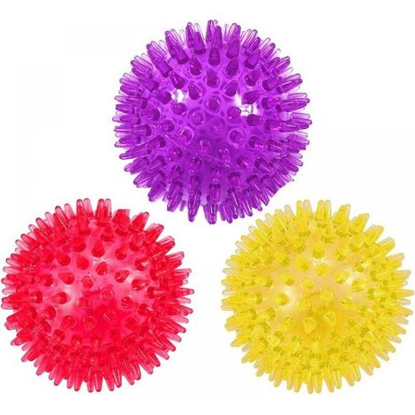 Balles sonores en TPR non toxique de qualité alimentaire, 6,5 cm, disponibles en rouge, violet et jaune, adaptées aux chiots et aux chiens de taille moyenne (lot de 3). (1/5)
