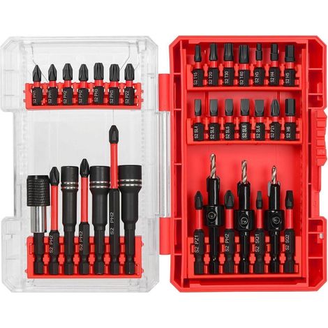 35-teiliges Impact Ready Bit-Set mit Koffer, 28 Schrauberbits, 3 Senkerbohrer, 3 Nüsse, Schnellwechsel-Chuck (1/5)