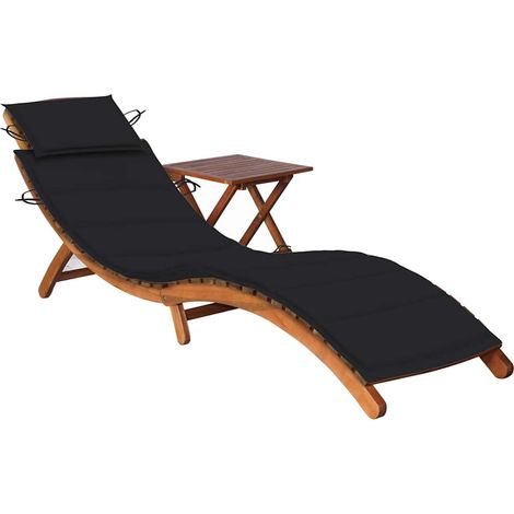 Sonnenliege mit Tisch und Auflage Massivholz Akazie (1/5)