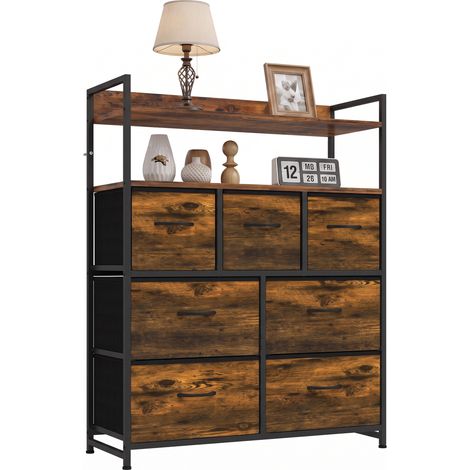 HOMCOM Chest of Drawers, Bedroom Fabric Dresser, Rustic Brown (1/5)