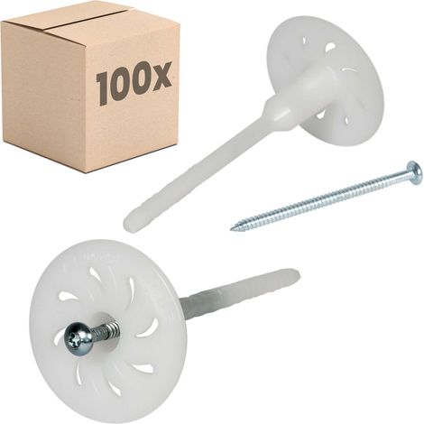 PROTEKTOR Cheville à vis pour isolants thermiques destinée à l'isolation des façades, avec vis en acier zingué - 12cm, 100 Pièce, Blanc