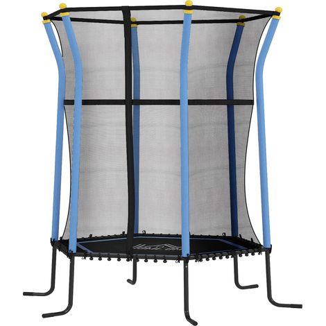 Kindertrampolin Ø 163,5 cm mit Sicherheitsnetz, gepolstert, Stahl, max. Belastung 50 kg, schwarz und blau