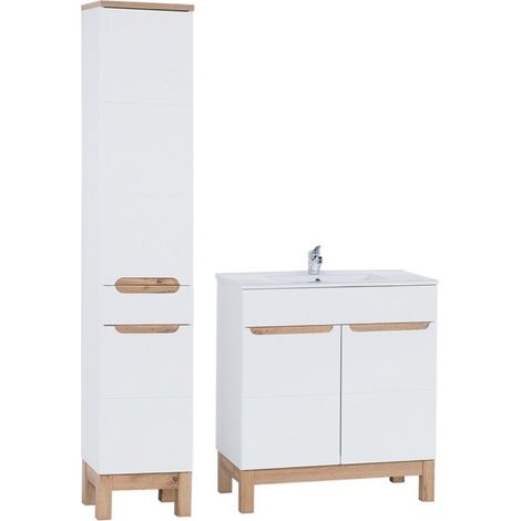 Set da bagno ERMANO: mobile sottolavabo 80cm + lavabo rettangolare da incasso + sifone + colonna