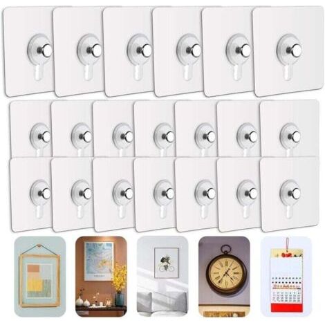 Lot de 20 Adhesif Accroche Tableau Sans Percer, Attache Cadre Adhésif Crochets pour Accroche Cadres Photo, Art Mural, Décoratives, Sans Trou (1/4)