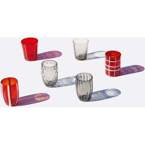 Set 6 Tumbler Bicolore Collezione Melting Pot in Vetro Decorato - Rosso e Grigio - Zafferano