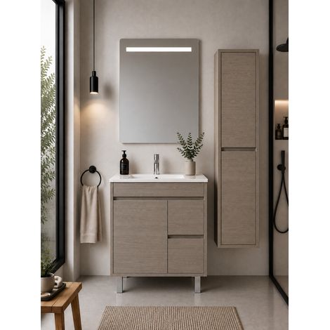 Mueble de baño con lavabo ORIGENBATH ISQUIA sin espejo 50x40 cm roble smoky con columna (1/5)