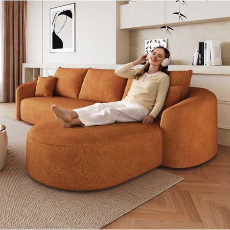 Divano angolare 266x168x85 cm in tessuto ciniglia arancione, senza montaggio, MEUBLIV